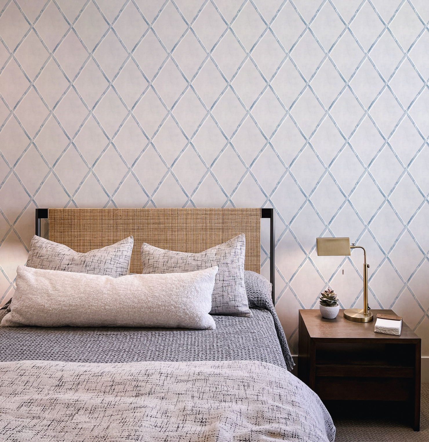 Bamboo Lattice in Coastal Blue Wallpaper