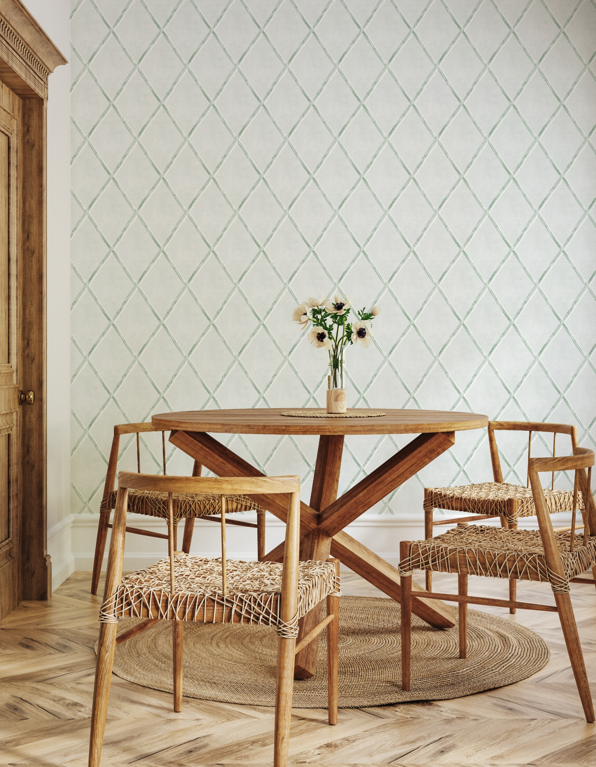 Bamboo Lattice in Sage Green Wallpaper