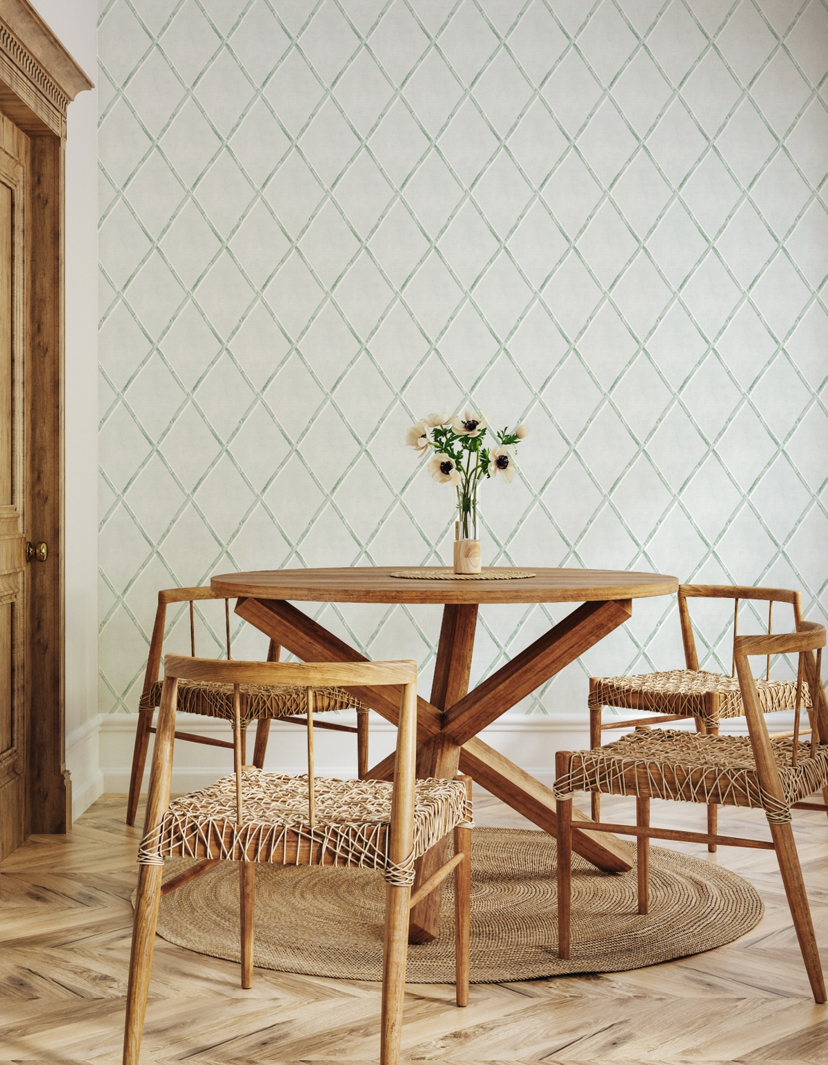Bamboo Lattice in Sage Green Wallpaper from Olive et Oriel where you can shop wallpaper and artworks online