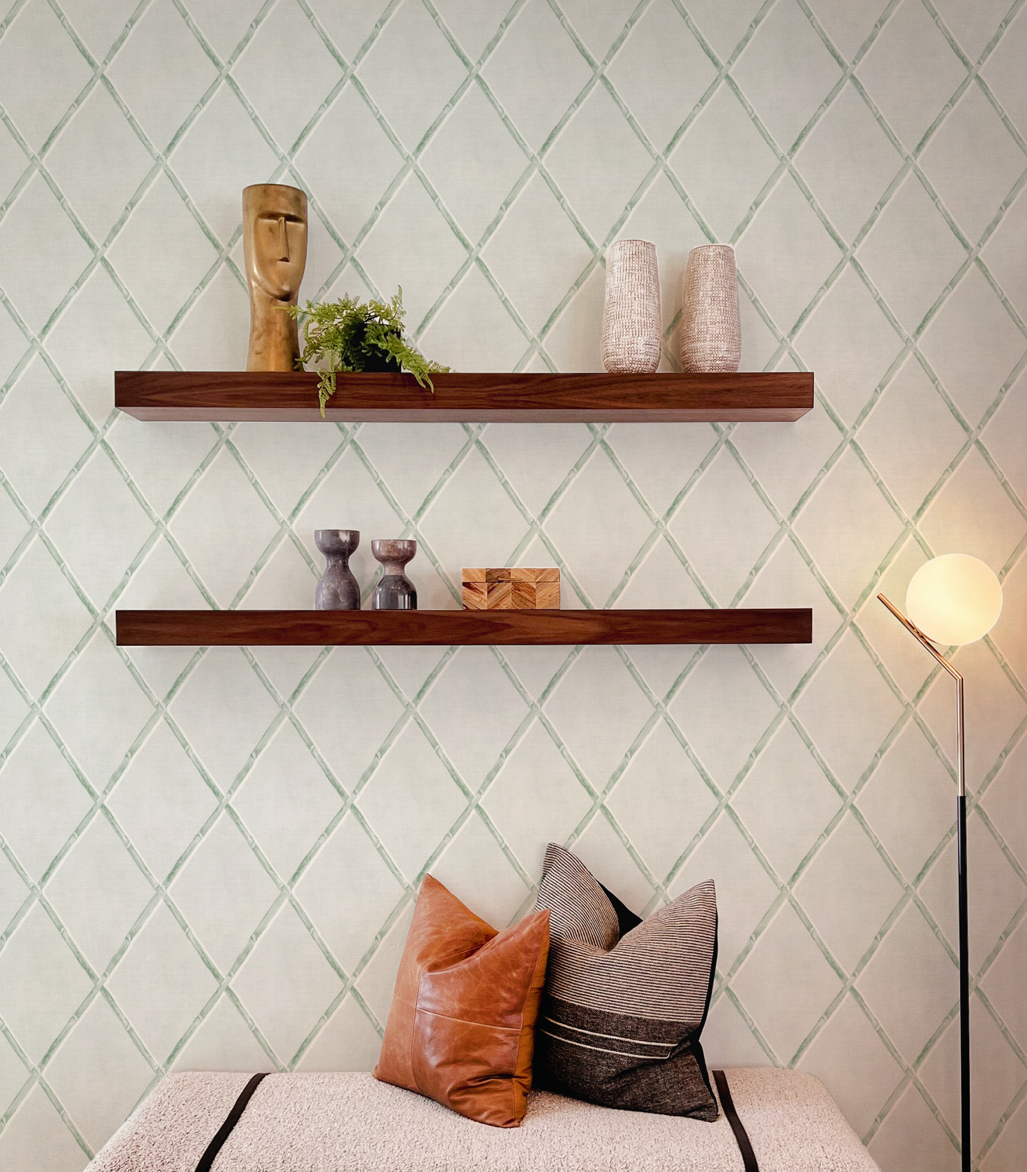 Bamboo Lattice in Sage Green Wallpaper