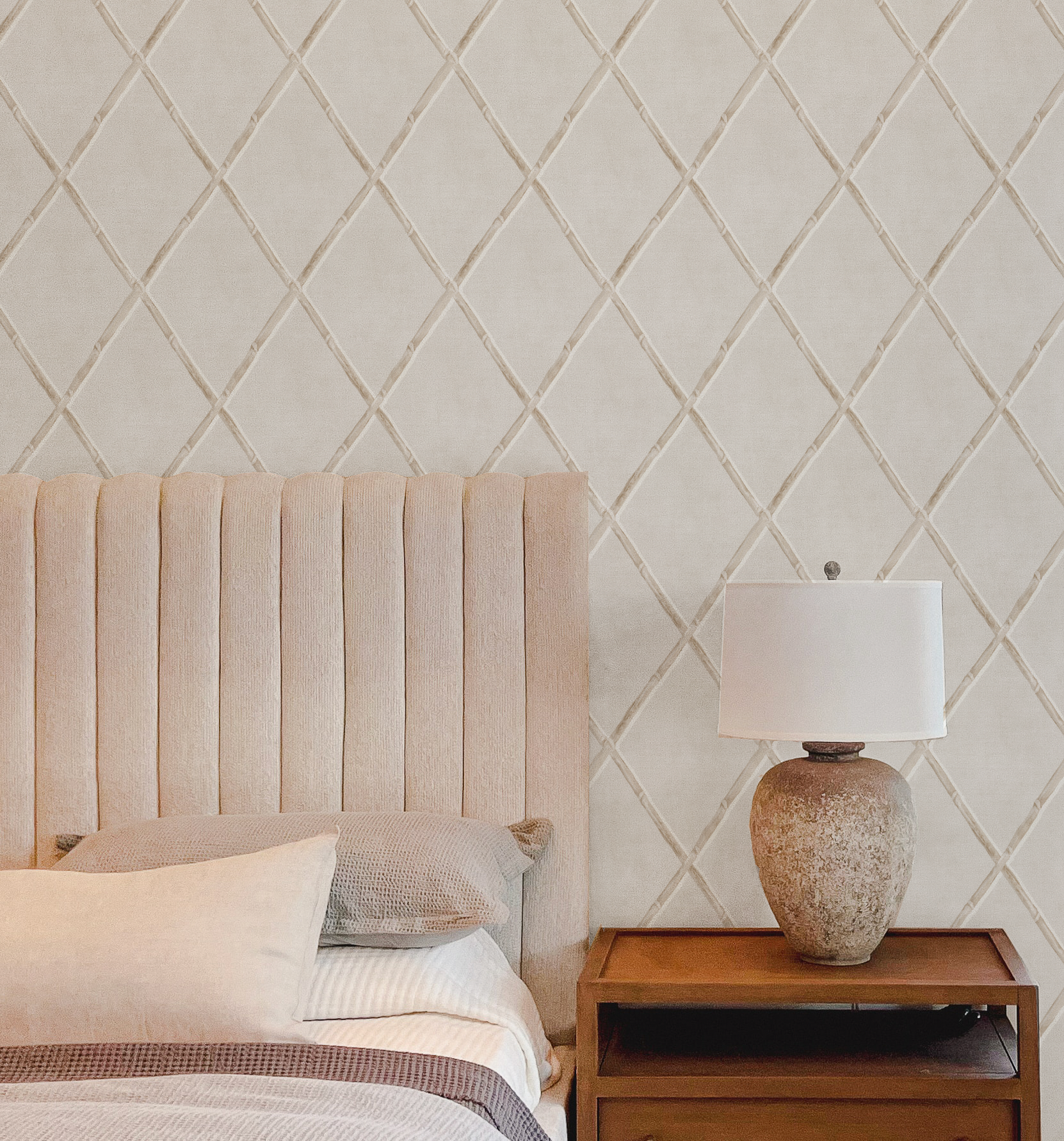 Bamboo Lattice in Beige Wallpaper