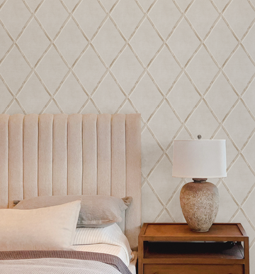 Bamboo Lattice in Beige Wallpaper from Olive et Oriel where you can shop wallpaper and artworks online