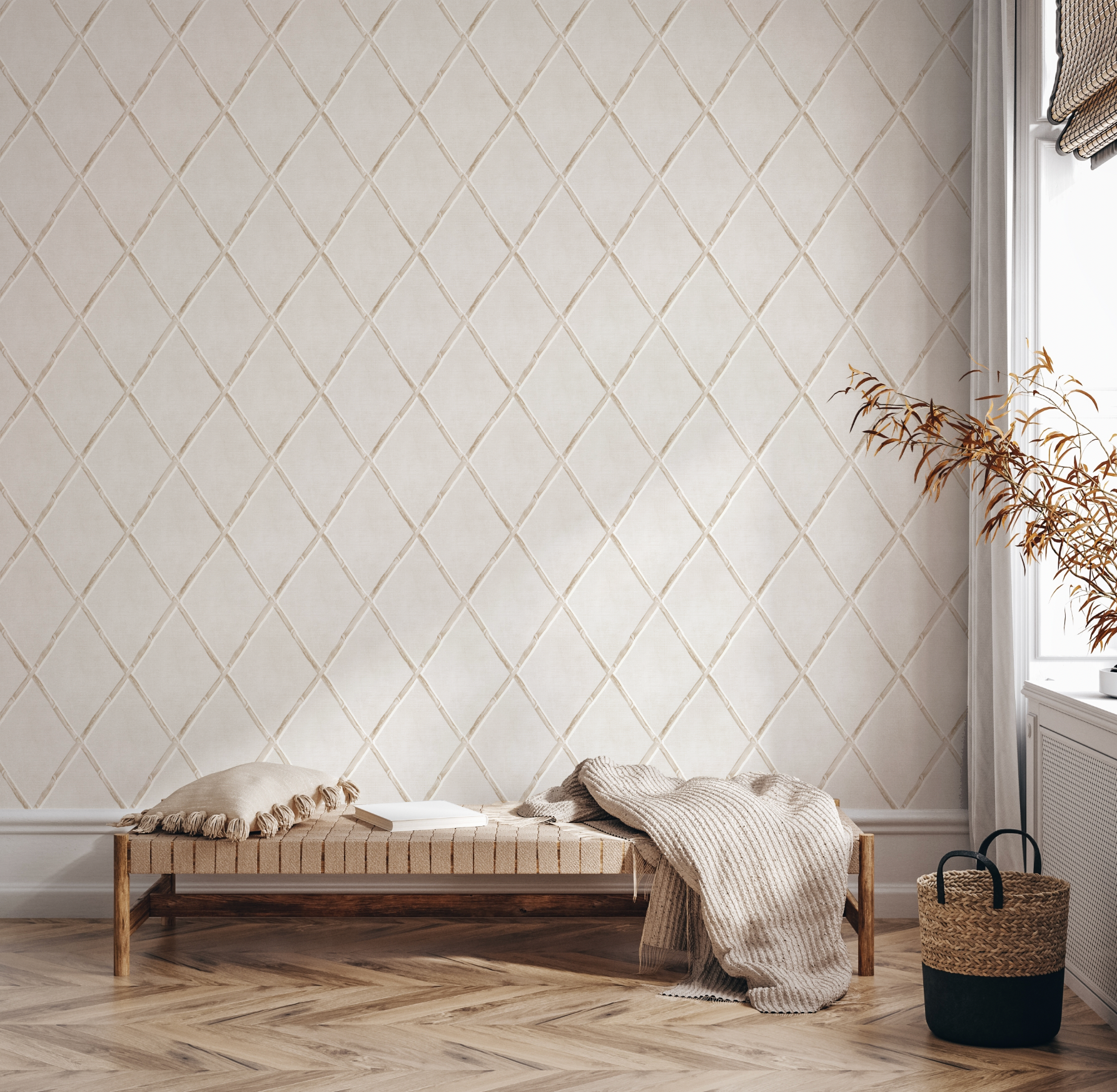 Bamboo Lattice in Beige Wallpaper