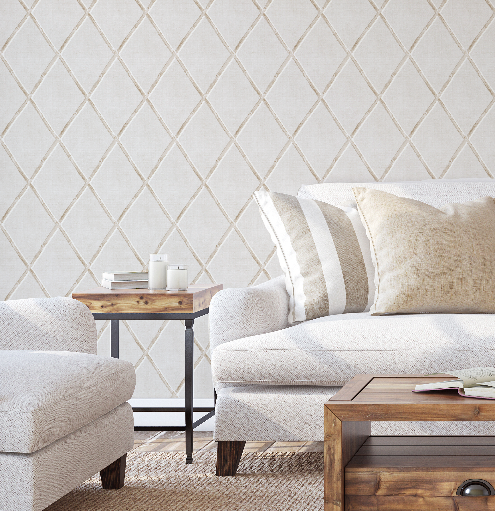 Bamboo Lattice in Beige Wallpaper