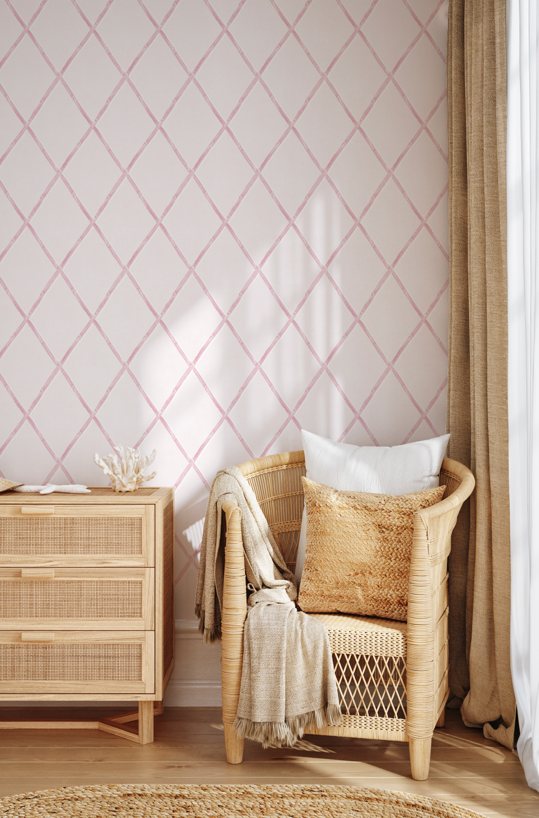 Bamboo Lattice in Soft Pink Wallpaper