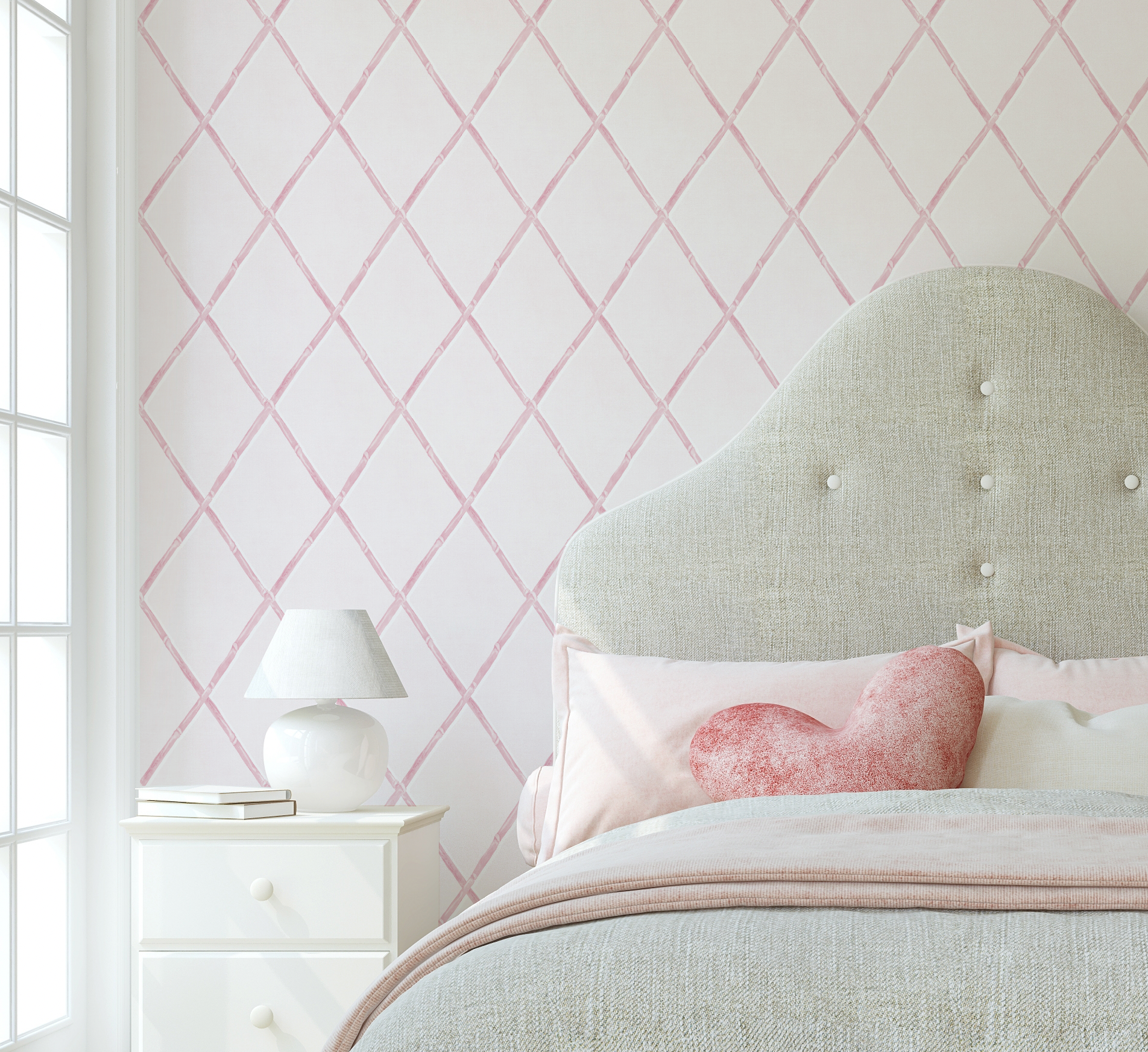 Bamboo Lattice in Soft Pink Wallpaper