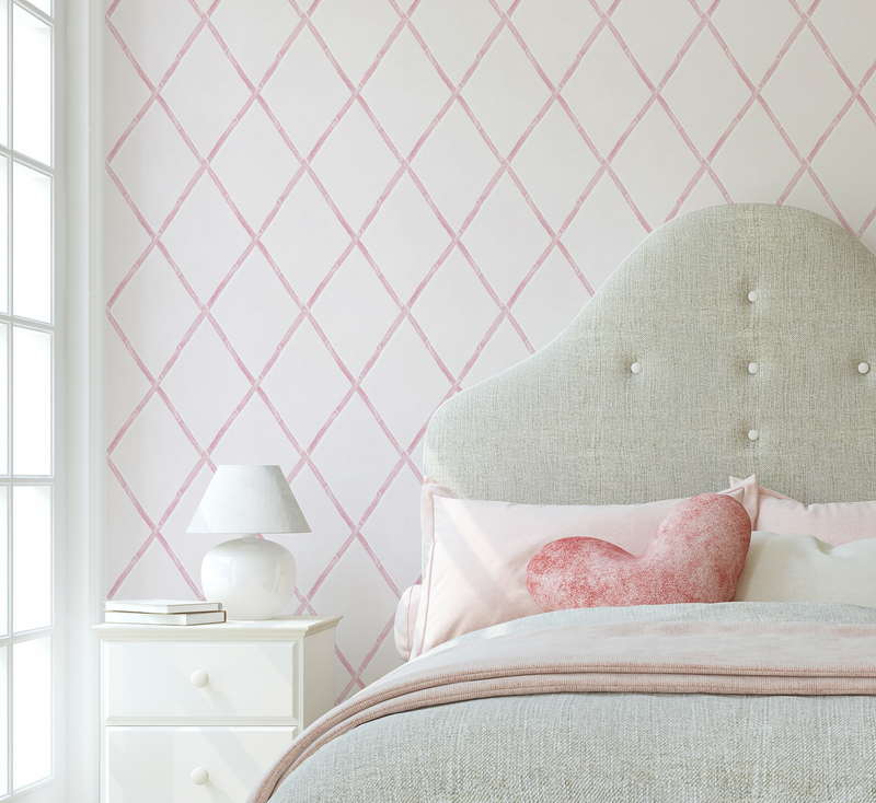 Bamboo Lattice in Soft Pink Wallpaper from Olive et Oriel where you can shop wallpaper and artworks online