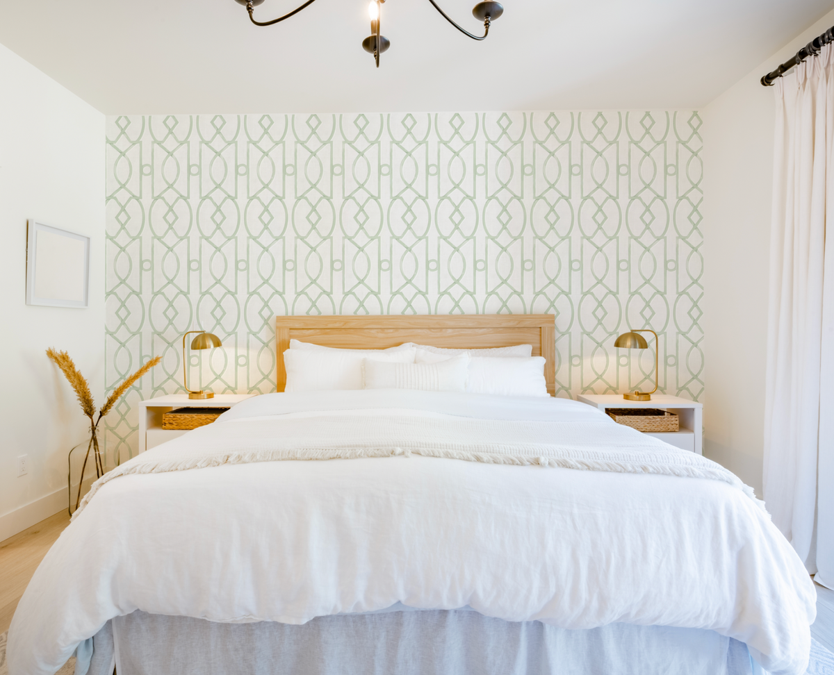 Trellis Luxe in Sage Green Wallpaper from Olive et Oriel where you can shop wallpaper and artworks online