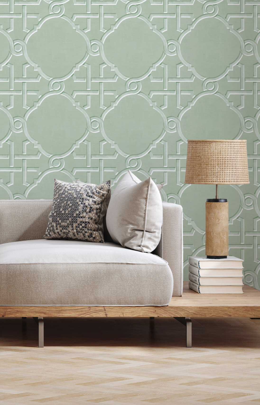 Extravagant Trellis in Sage Green Wallpaper