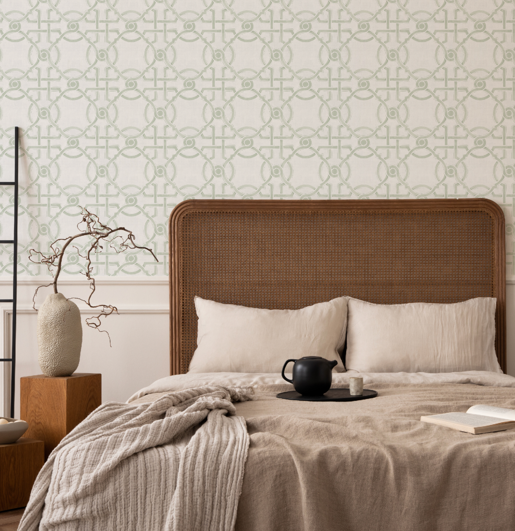 Sketched Trellis in Sage Green Wallpaper