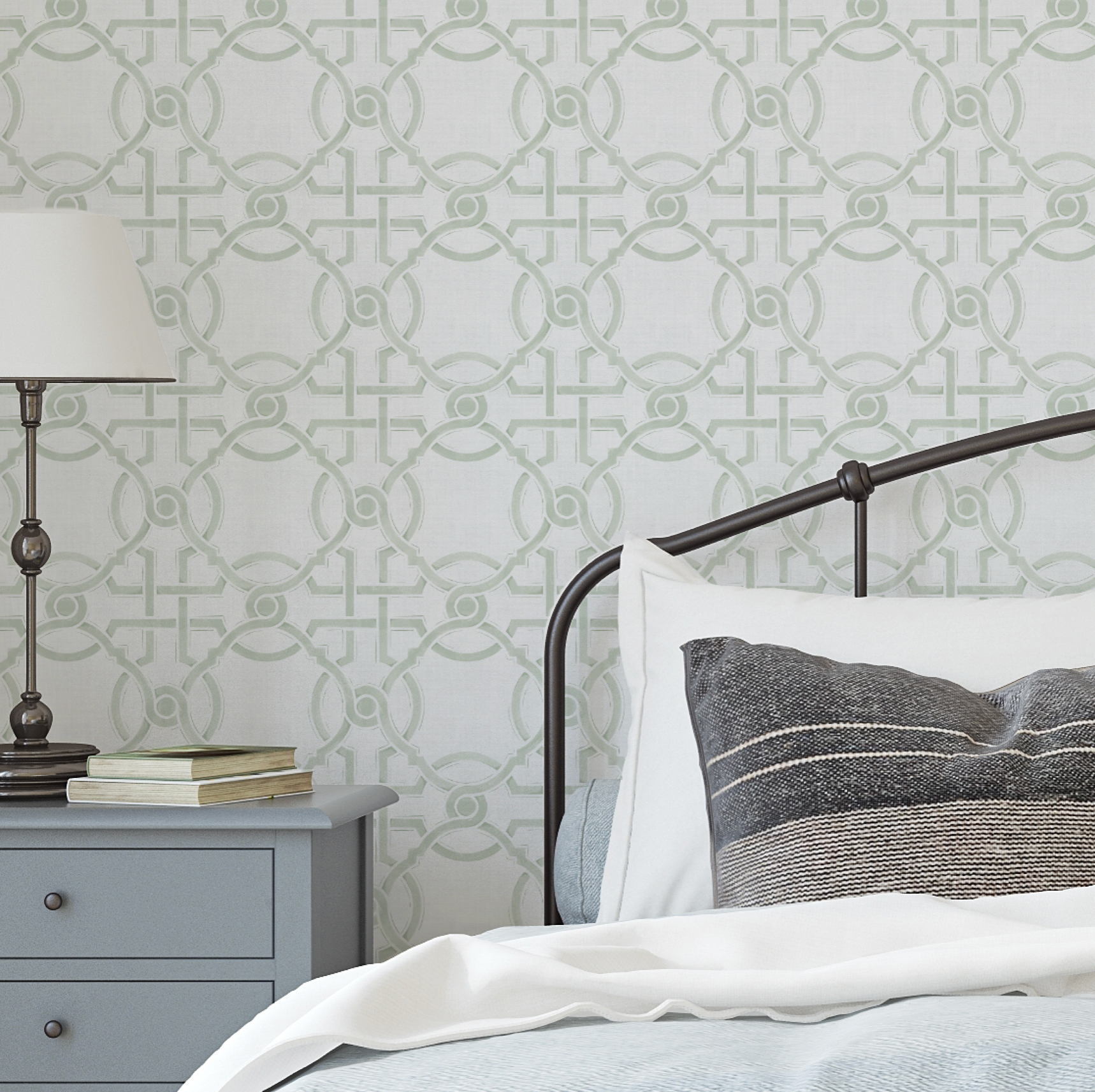 Sketched Trellis in Sage Green Wallpaper