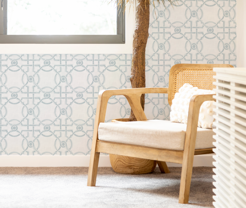 Sketched Trellis in Blue & White Wallpaper