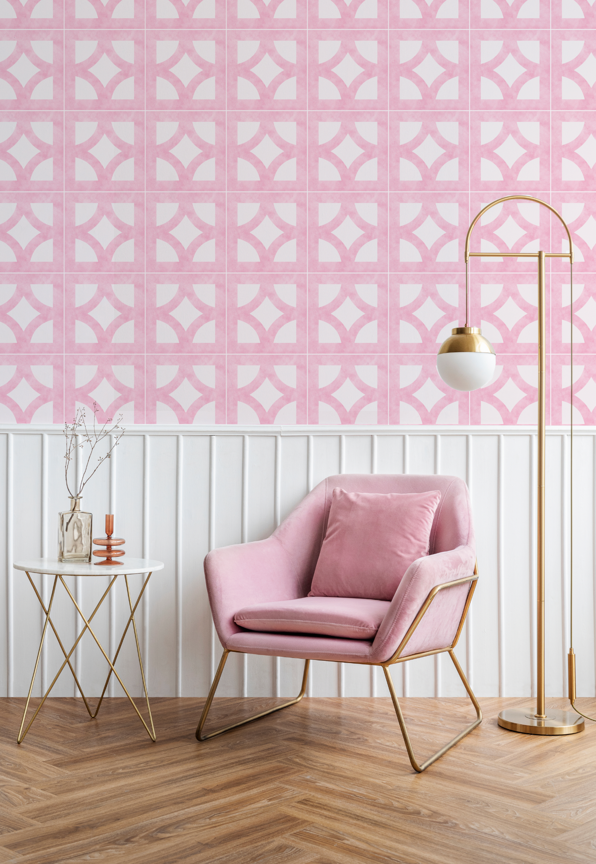 Breeze Blocks in Palm Springs Pink Wallpaper from Olive et Oriel where you can shop wallpaper and artworks online