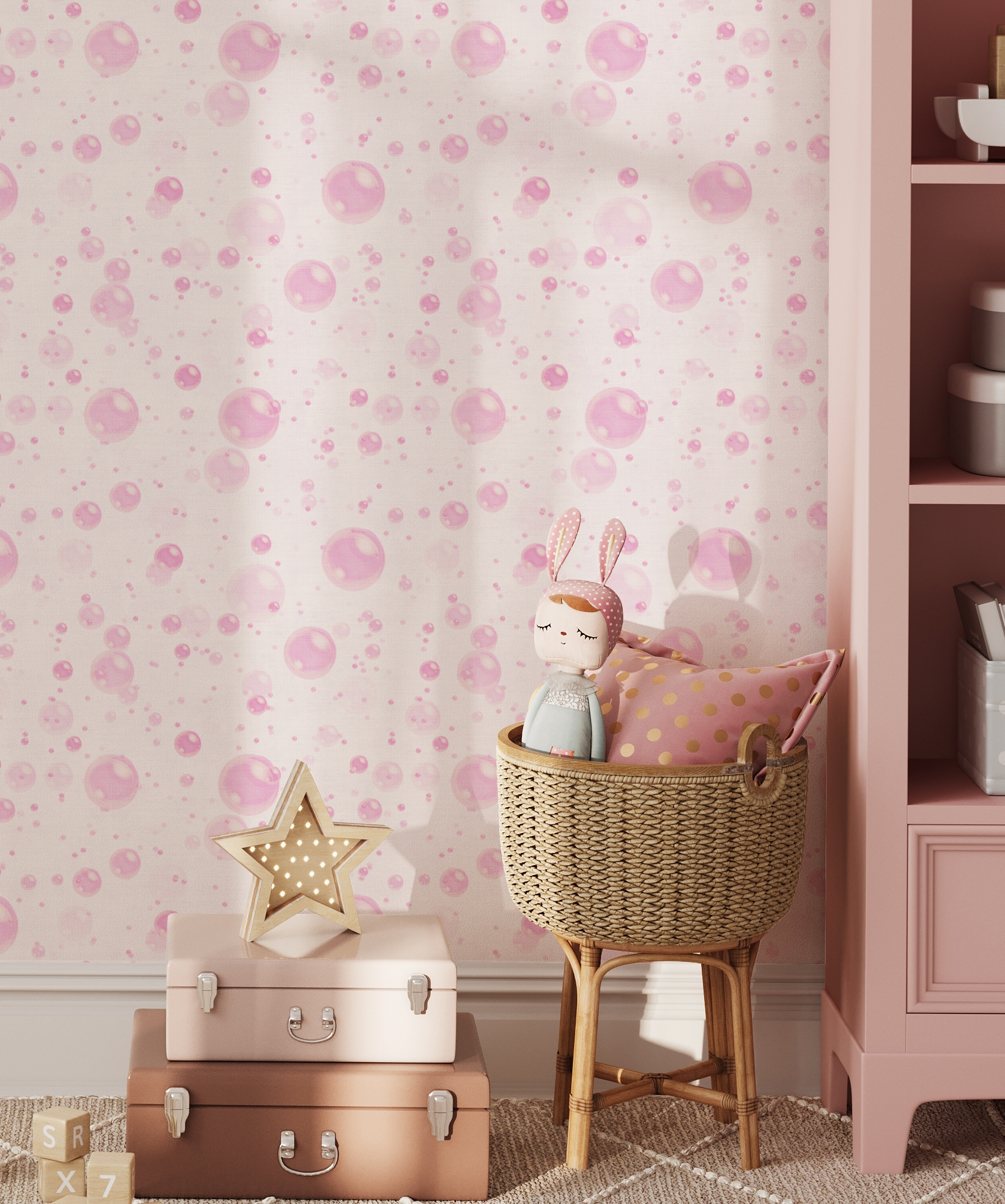 Dream House Bubbles In Pink Wallpaper