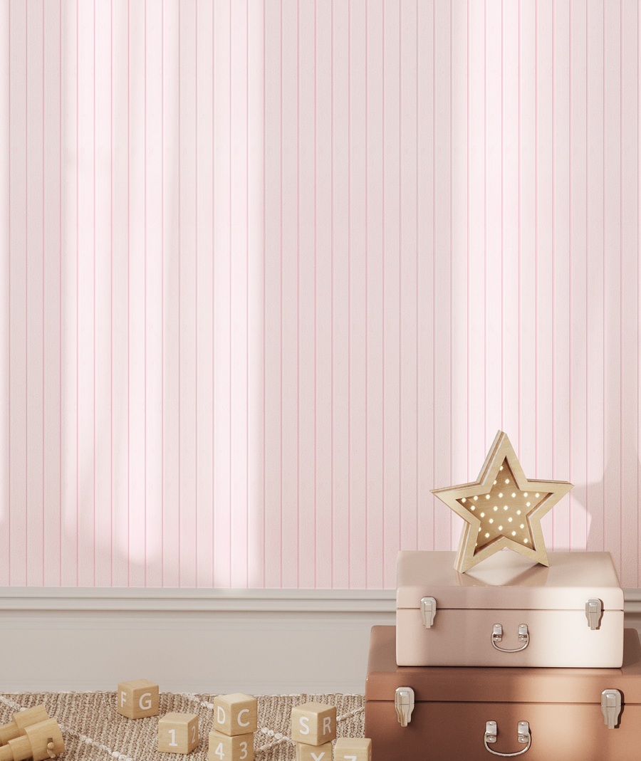 Doll House Battens In Pink Wallpaper from Olive et Oriel where you can shop wallpaper and artworks online
