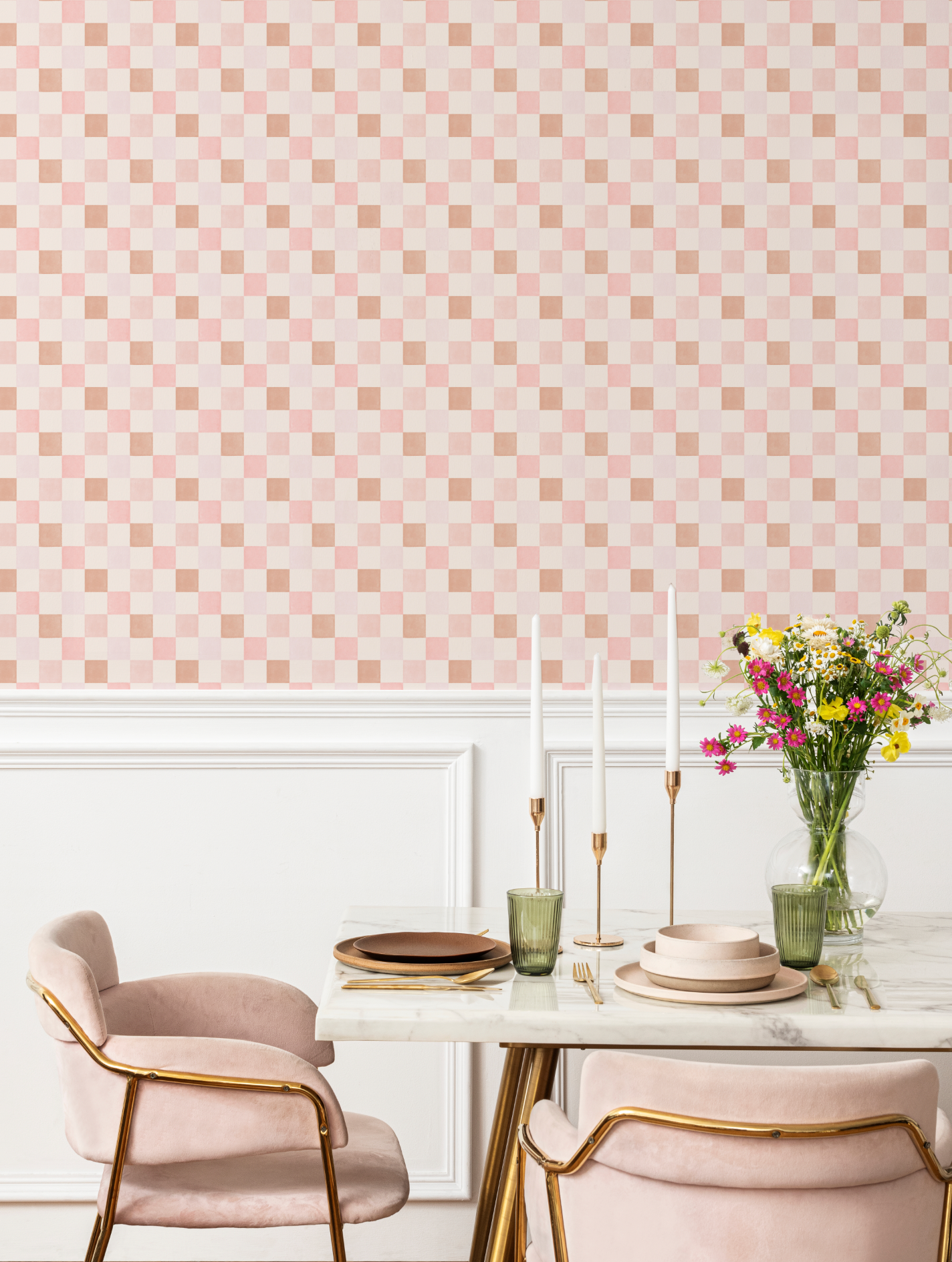 Rosy Pink Checkers Wallpaper