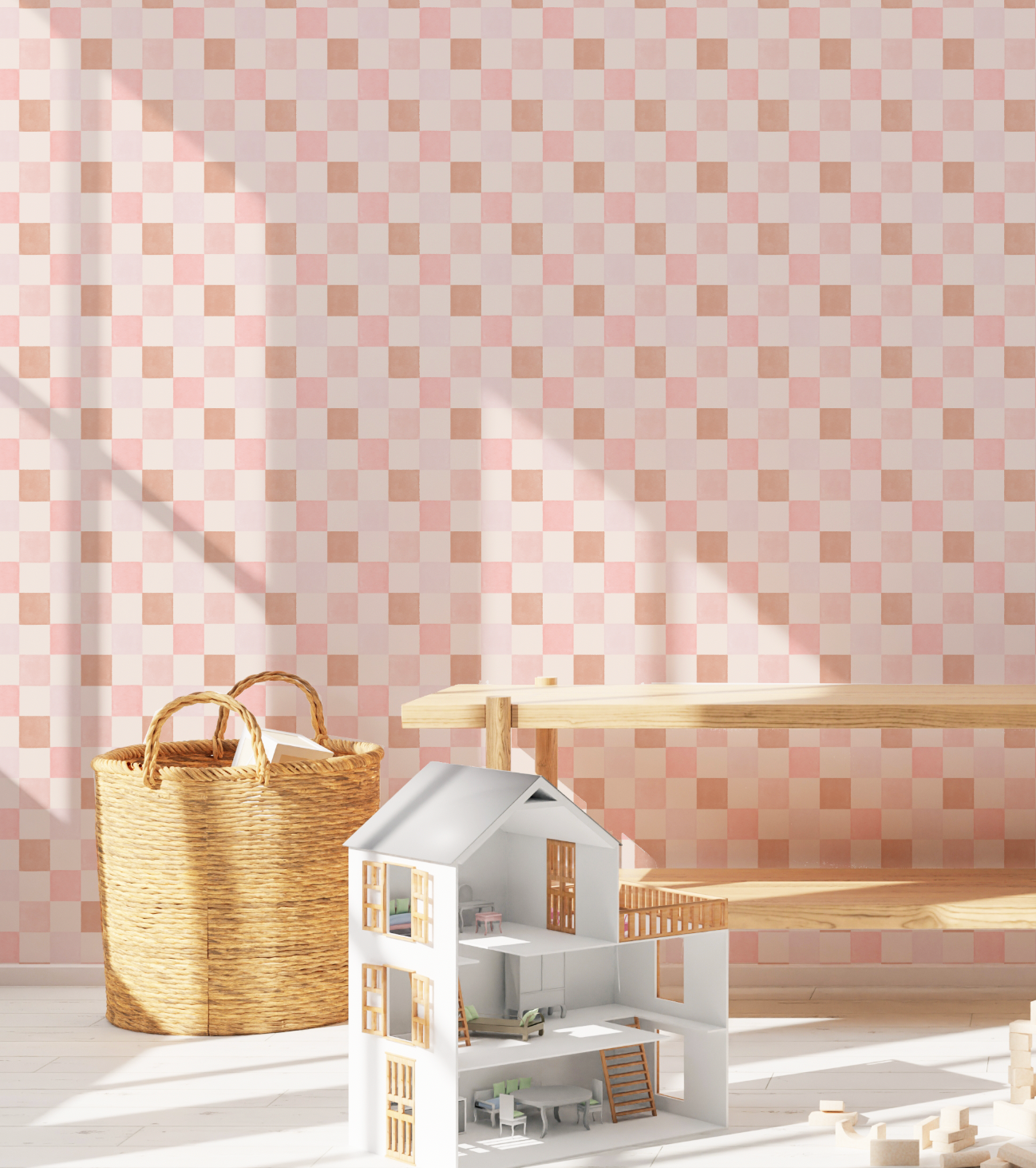 Rosy Pink Checkers Wallpaper