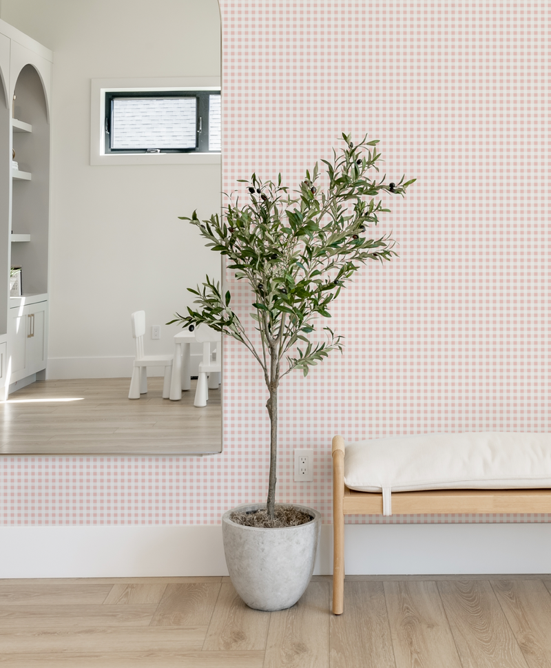 Petite Checkers in Doll Pink Wallpaper from Olive et Oriel where you can shop wallpaper and artworks online