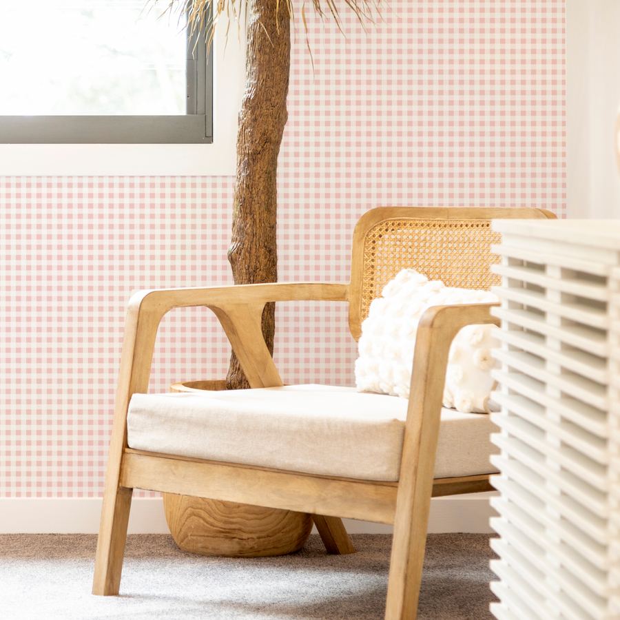 Petite Checkers in Doll Pink Wallpaper from Olive et Oriel where you can shop wallpaper and artworks online