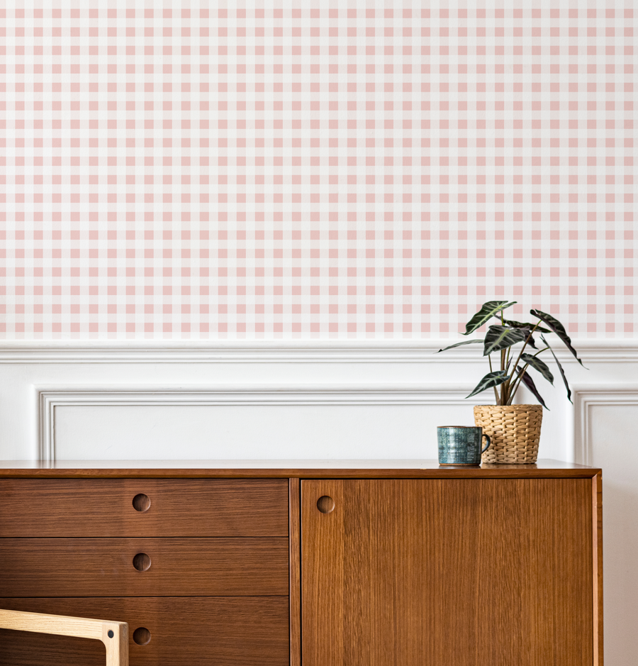 Petite Checkers in Doll Pink Wallpaper from Olive et Oriel where you can shop wallpaper and artworks online