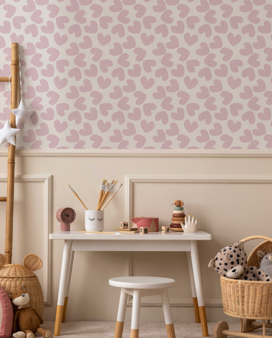Love Heart Dreams in Pink Wallpaper from Olive et Oriel where you can shop wallpaper and artworks online