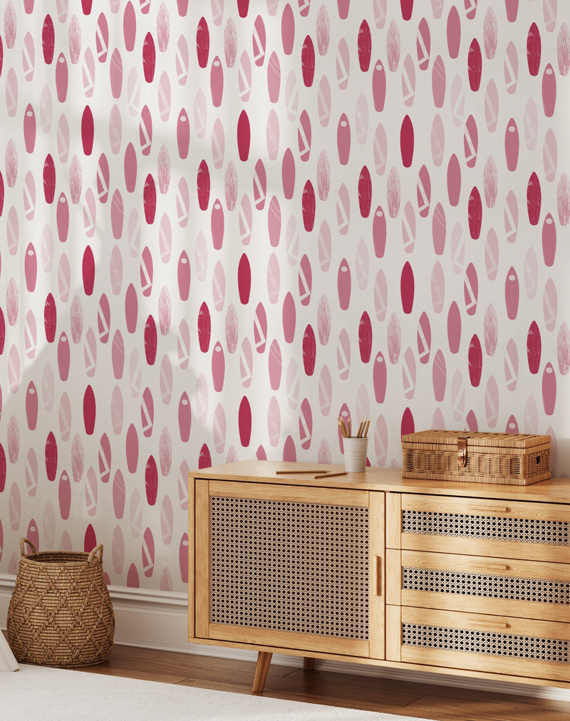 Malibu Surfboards in Pink Wallpaper from Olive et Oriel where you can shop wallpaper and artworks online