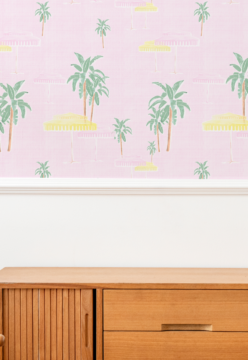 Pool Side Umbrellas Palm Springs Pink Wallpaper from Olive et Oriel where you can shop wallpaper and artworks online