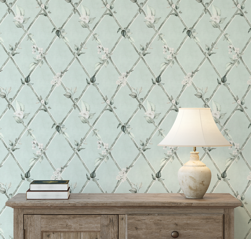 Bamboo Florals in Mint Green Wallpaper from Olive et Oriel where you can shop wallpaper and artworks online