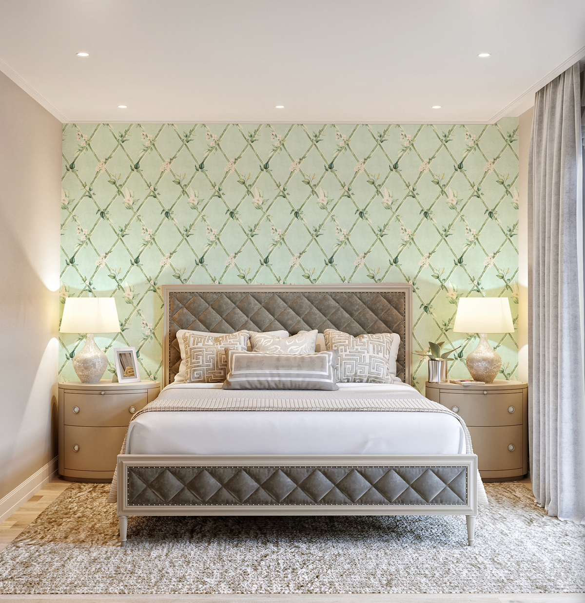 Bamboo Florals in Garden Green Wallpaper from Olive et Oriel where you can shop wallpaper and artworks online