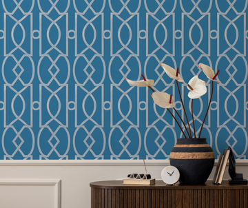 Trellis Luxe in Cerulean blue Wallpaper from Olive et Oriel where you can shop wallpaper and artworks online
