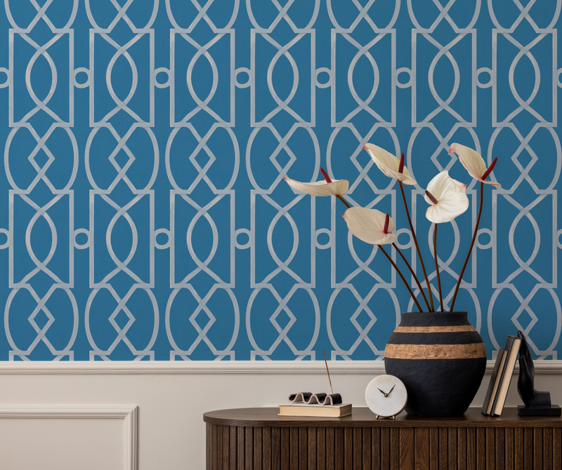 Trellis Luxe in Cerulean blue Wallpaper