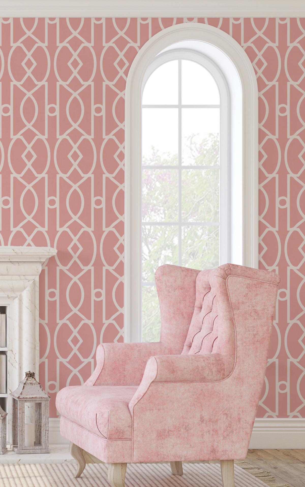 Trellis Luxe in Peach Pink Wallpaper