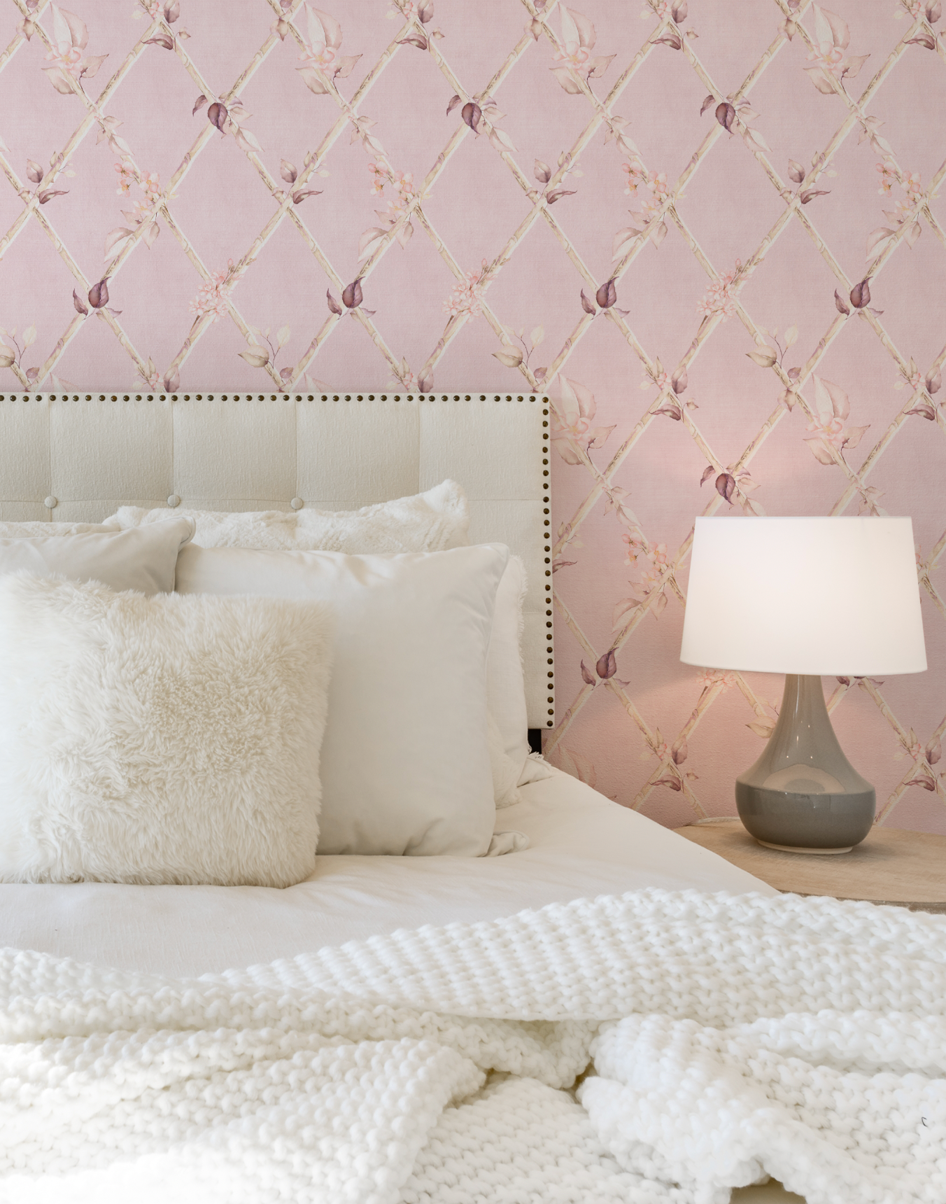 Bamboo Florals in Country Pink Wallpaper