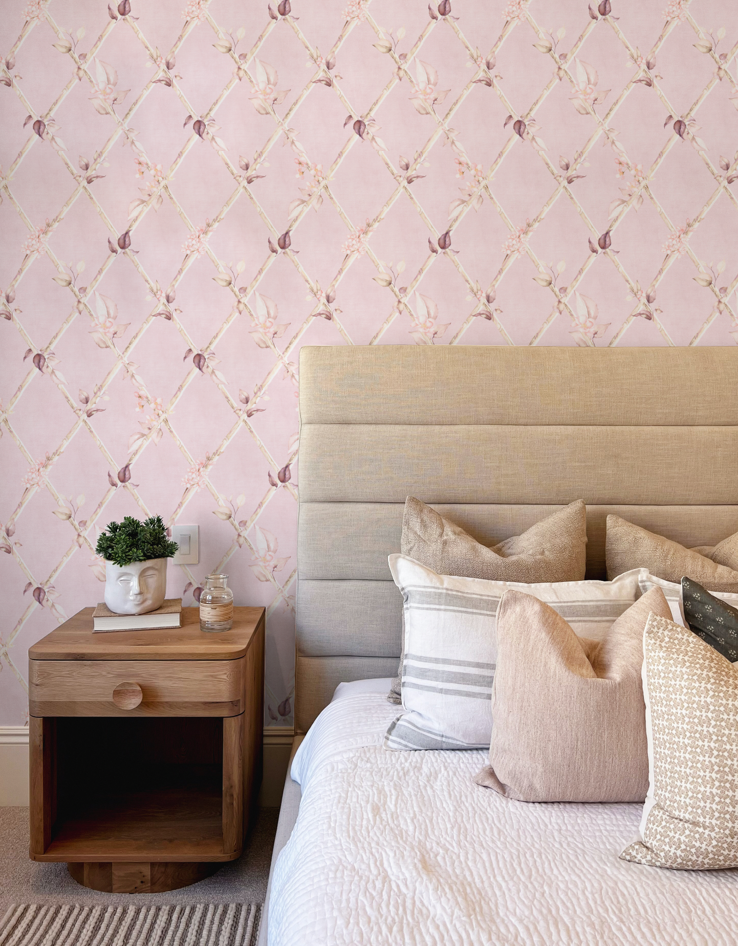 Bamboo Florals in Country Pink Wallpaper