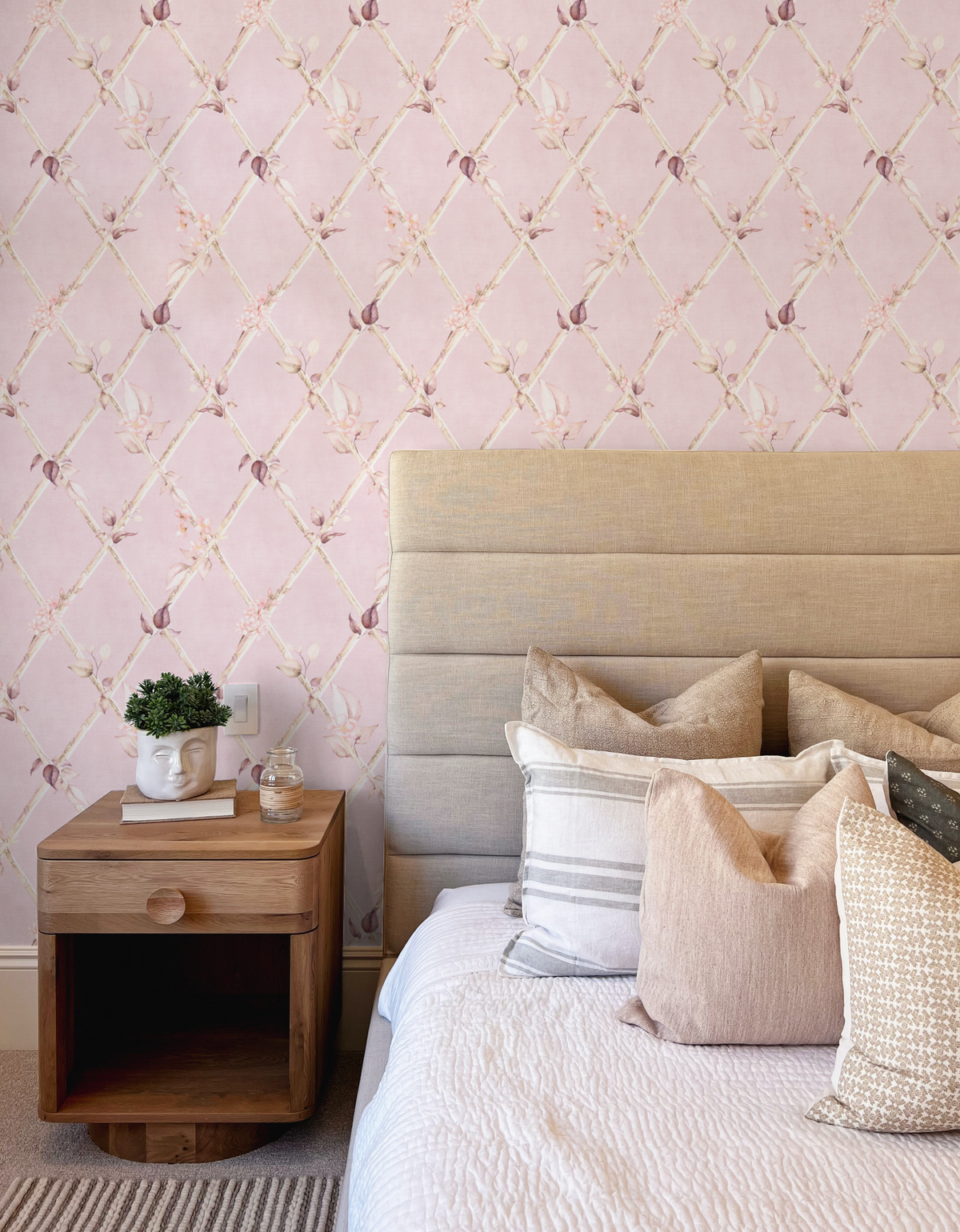 Bamboo Florals in Country Pink Wallpaper from Olive et Oriel where you can shop wallpaper and artworks online