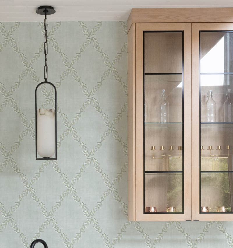 Leafy Lattice in Eucalyptus Green Wallpaper from Olive et Oriel where you can shop wallpaper and artworks online