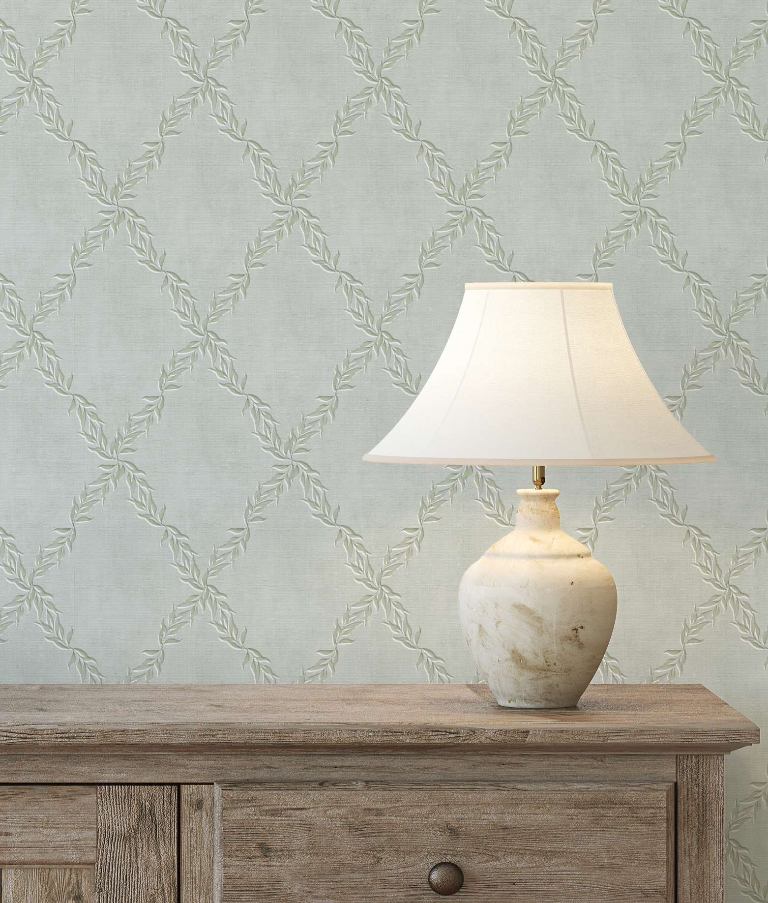 Leafy Lattice in Eucalyptus Green Wallpaper