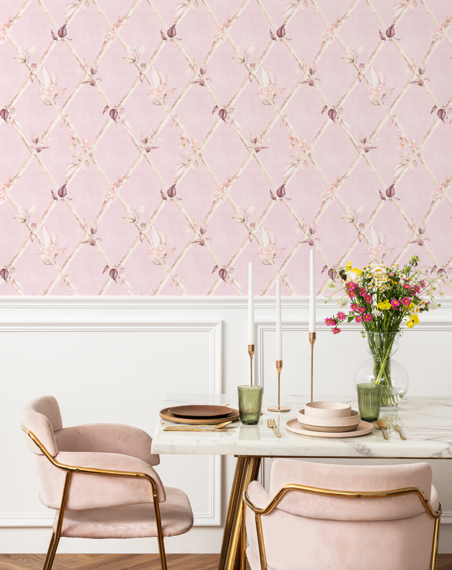 Bamboo Florals in Country Pink Wallpaper