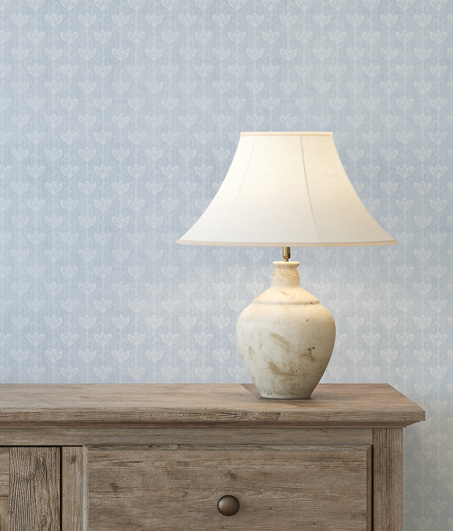 Farm House Flower Stem in Light Blue Wallpaper