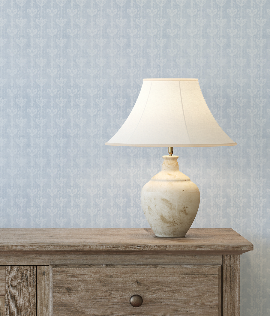 Farm House Flower Stem in Light Blue Wallpaper from Olive et Oriel where you can shop wallpaper and artworks online