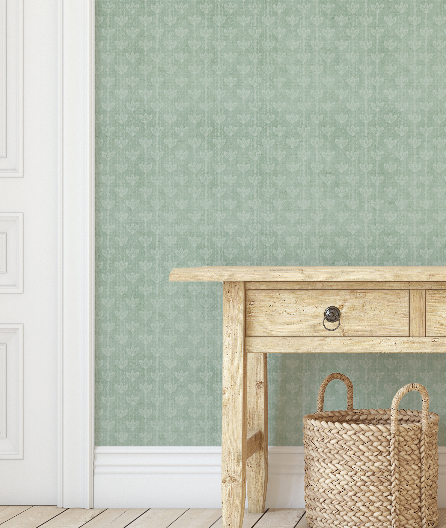 Farm House Flower Stem in Sage Green Wallpaper