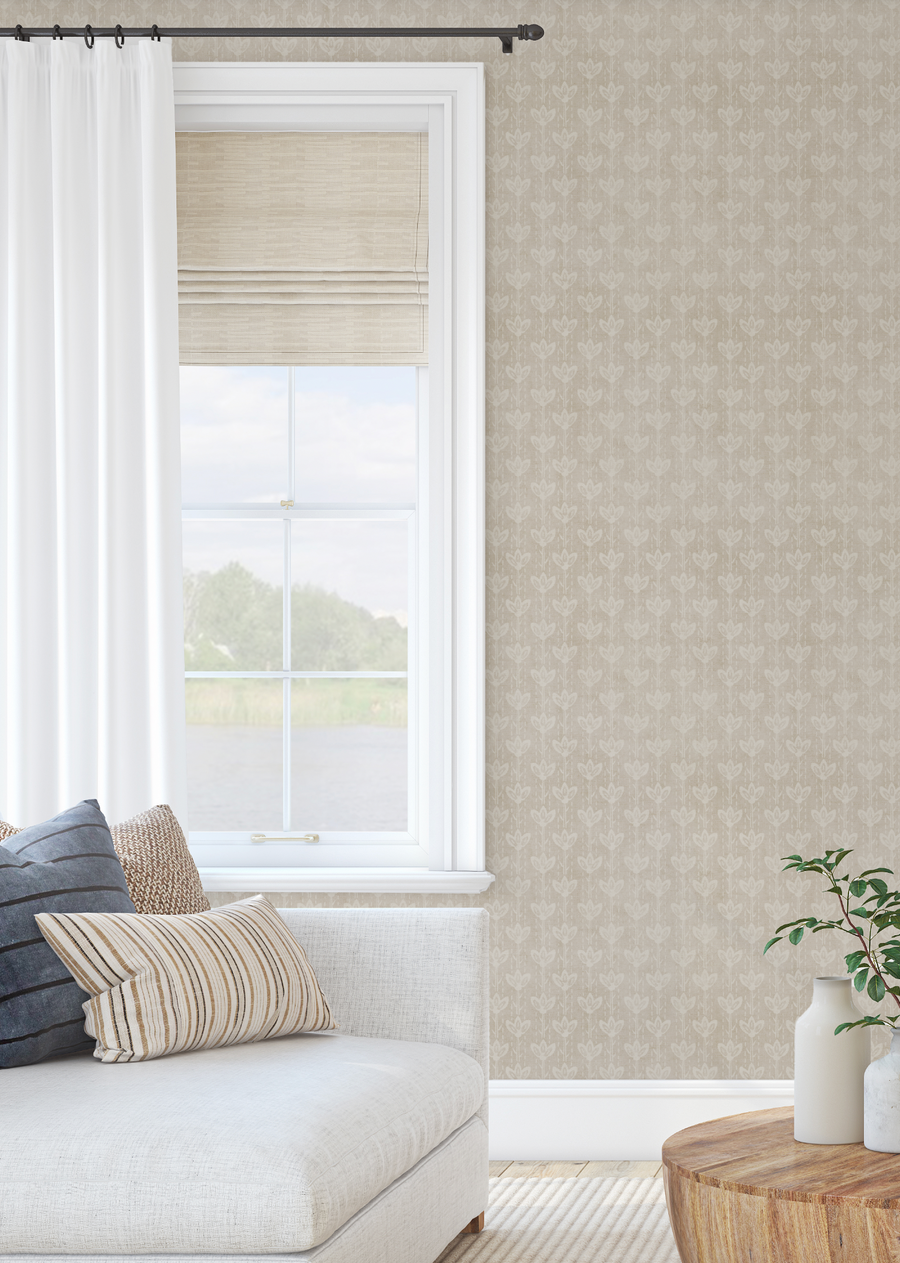 Farm House Flower Stem in Soft Beige Wallpaper from Olive et Oriel where you can shop wallpaper and artworks online