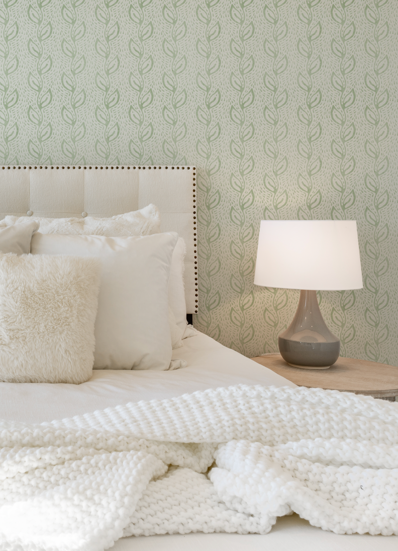 Dotted Leaves in Sage Green Wallpaper from Olive et Oriel where you can shop wallpaper and artworks online