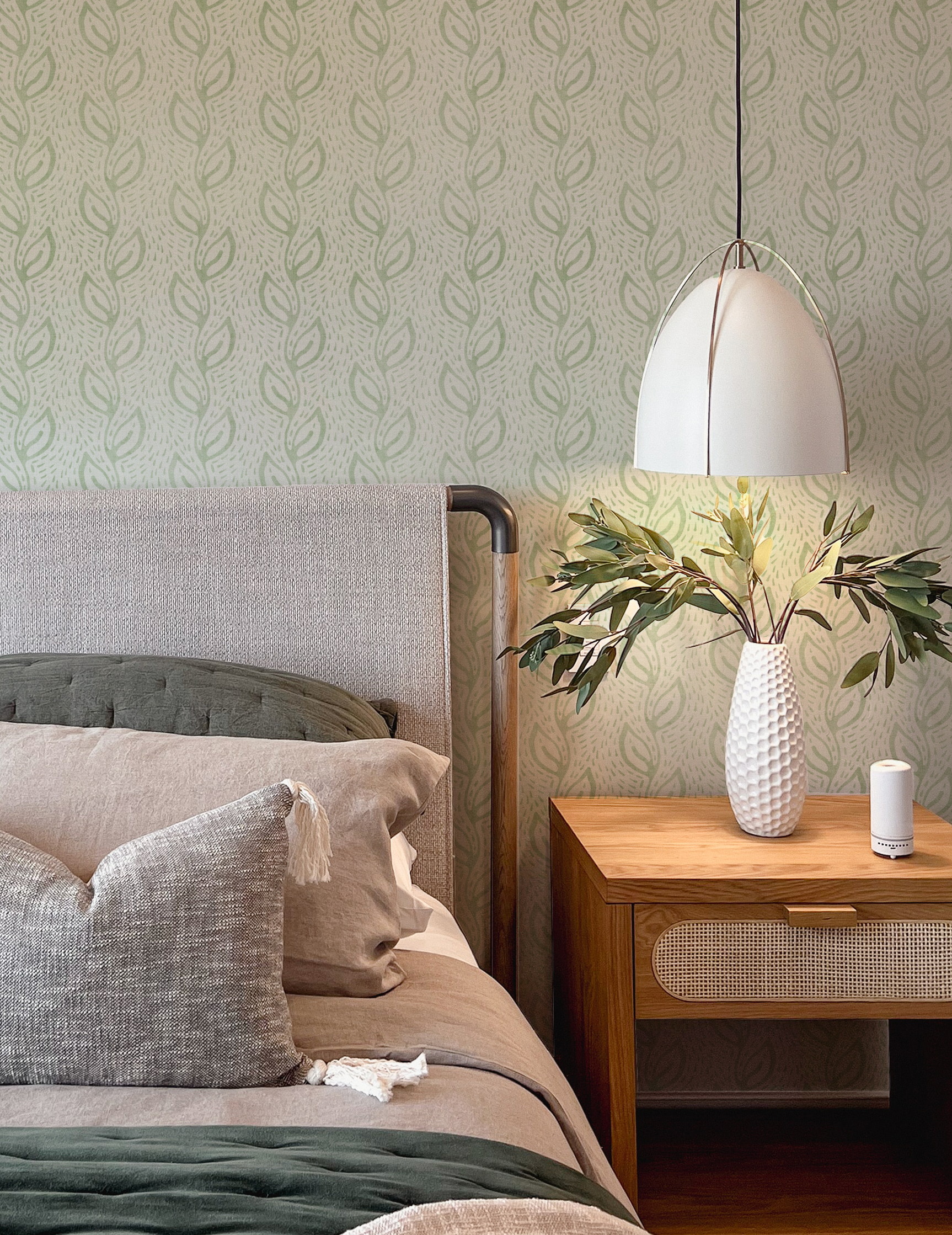 Dotted Leaves in Sage Green Wallpaper