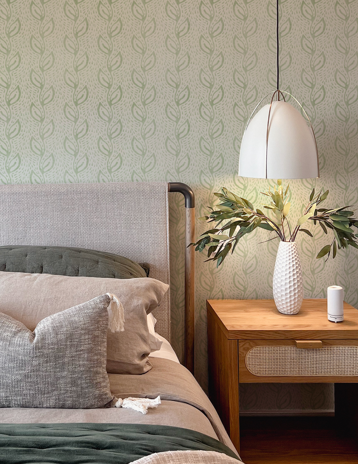 Dotted Leaves in Sage Green Wallpaper from Olive et Oriel where you can shop wallpaper and artworks online