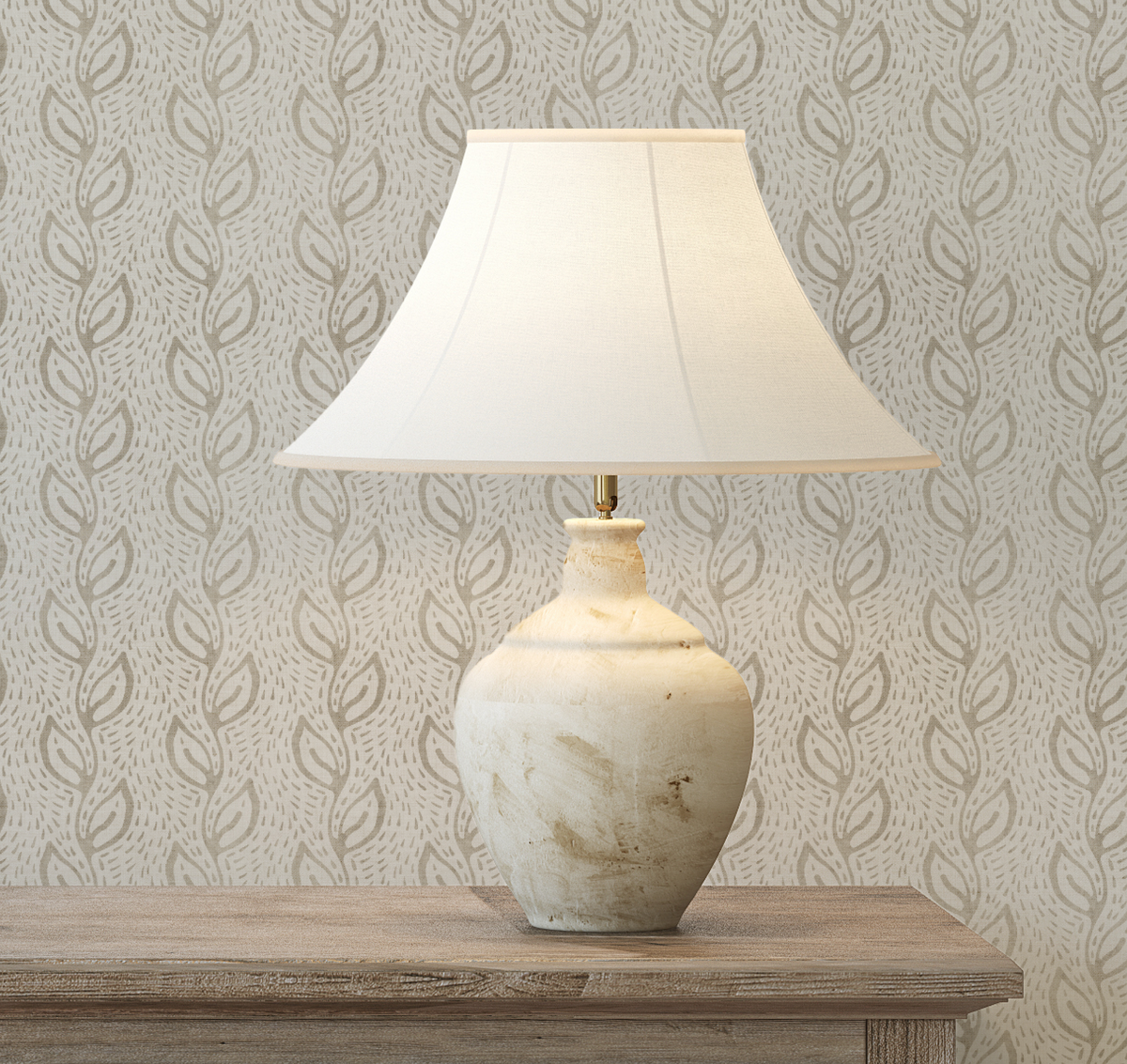 Dotted Leaves in Warm Grey & Beige Wallpaper from Olive et Oriel where you can shop wallpaper and artworks online