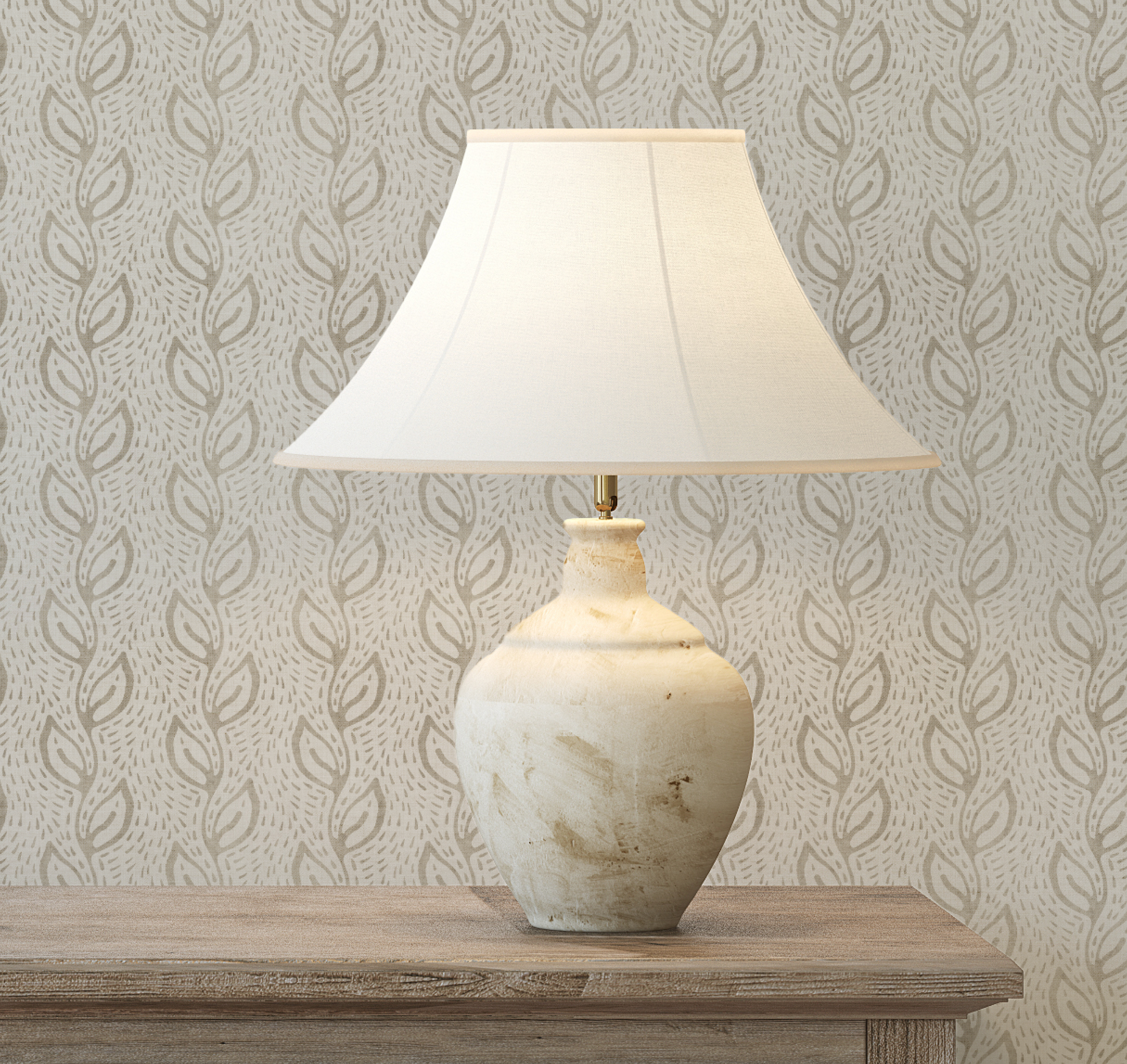 Dotted Leaves in Warm Grey & Beige Wallpaper