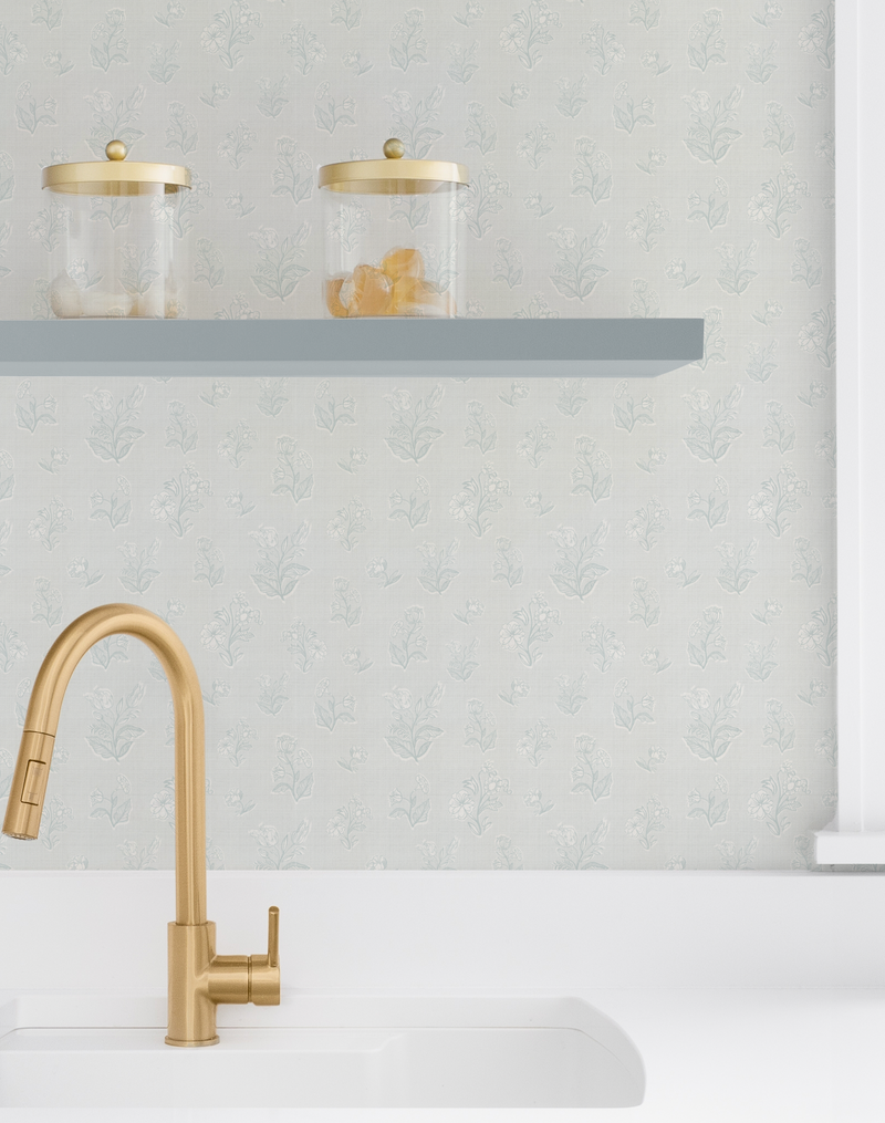 Flower Bed Posies in Light Blue Wallpaper from Olive et Oriel where you can shop wallpaper and artworks online