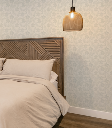 Farmhouse Flowers Faint Blue & Grey Wallpaper from Olive et Oriel where you can shop wallpaper and artworks online