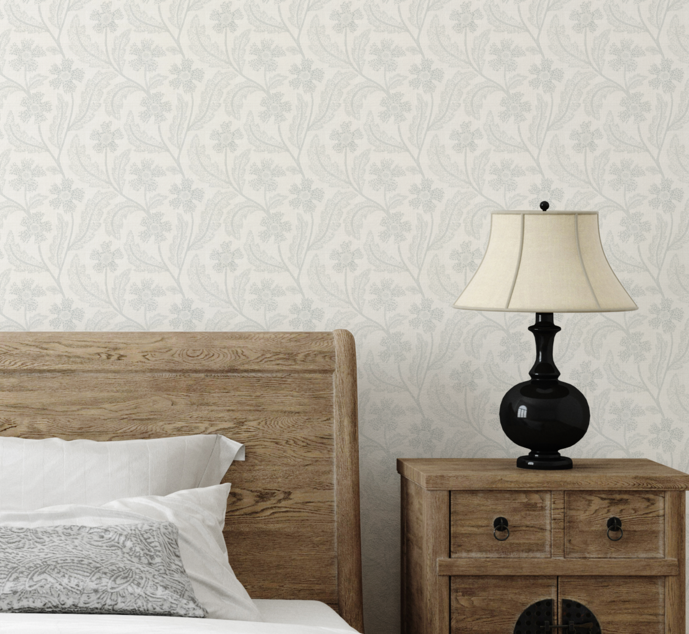 Farmhouse Flowers Faint Blue & Grey Wallpaper